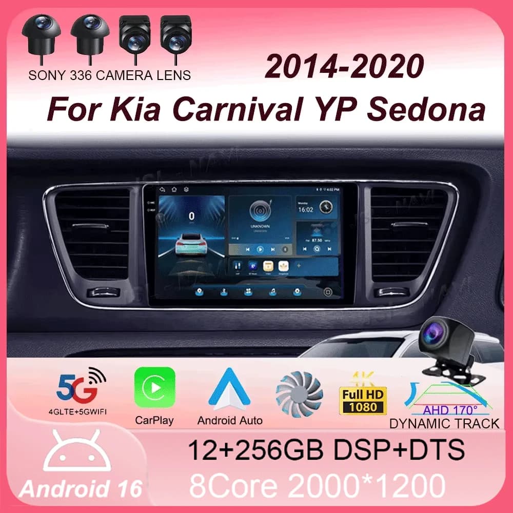 Autoradio Android 16 con Carplay per Kia Carnival YP Sedona 2014-2020, Lettore Multimediale con WIFI+4G DSP Stereo 2 Din
