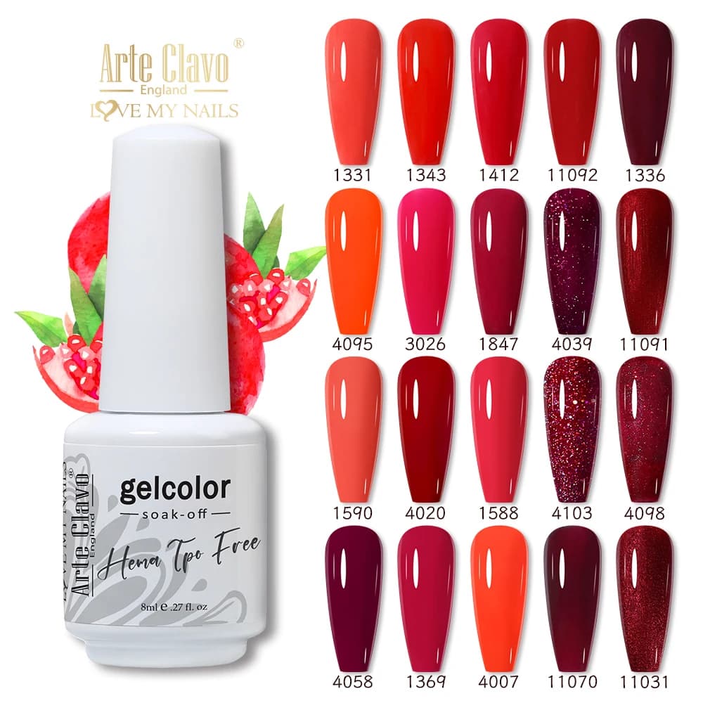 Arte Clavo 8ml Smalto per unghie gel Lacca gel a lunga durata Colori rossi Smalto gel Decorazione per unghie Nail Art Paint Design Top Coat