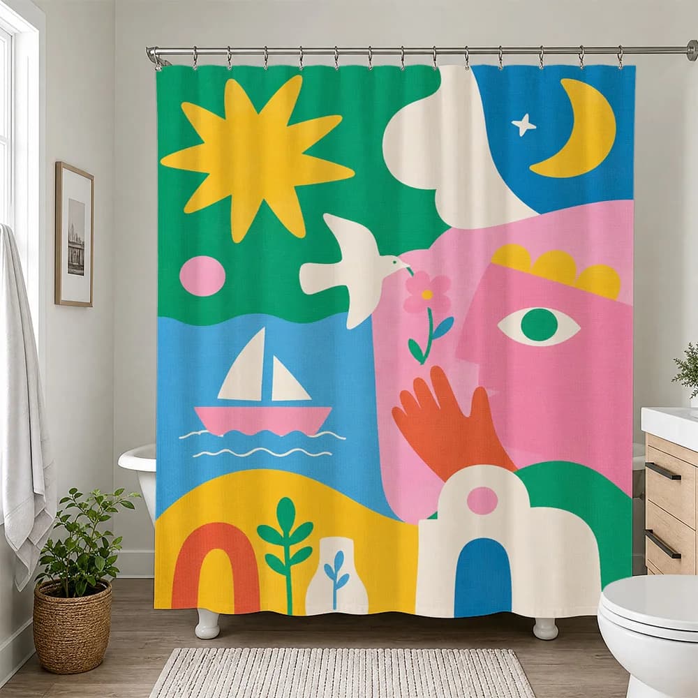 Boho Rainbow Abstract Shower Curtain Fun Colorful Kids Bathroom Decor Nursery Shower Curtain