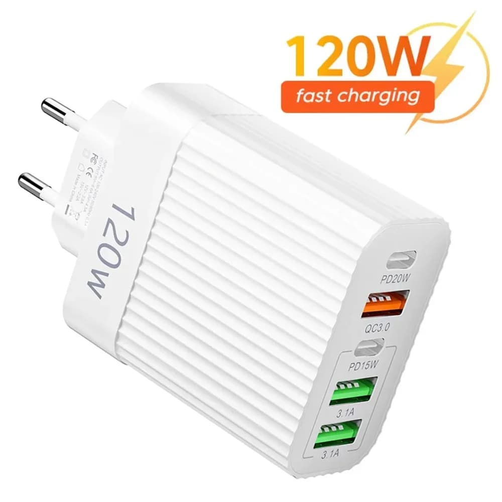 PD 120W Tipo C USB Multi Porte Caricatore USB Ricarica rapida Caricatore da muro 5 in 1 Ricarica rapida Adattatore di alimentazione USB portatile con spina USA/UE