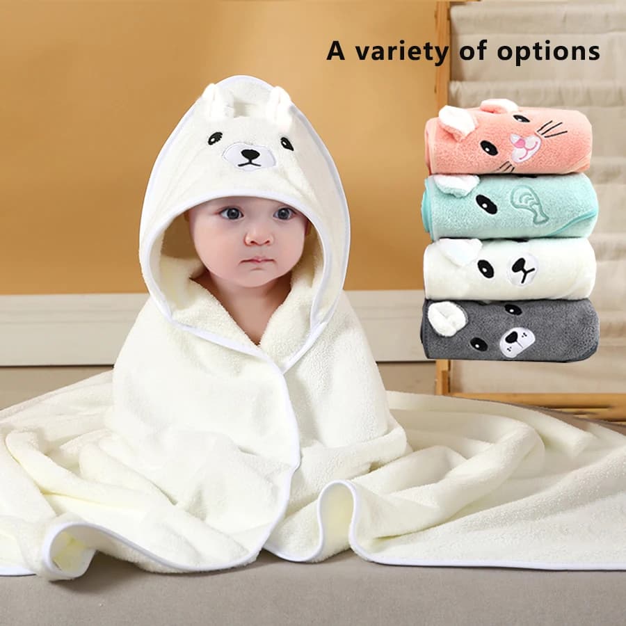 1 Cute Cartoon Animal-Shaped Multifunctional Large Towel for Infants and Toddlers Made of Soft Coral Fleece Fabric Polyester Material Quick-Drying and Water-Absorbent Design Can Be Used as a Bath Towel Blanket or Bathrobe a Perfect Holiday Gift for Babies