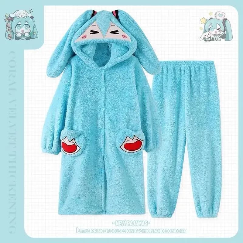 Hatsune Miku Anime Pigiama Donna Kawaii Inverno Corallo Velluto Addensato Pigiama Set I vestiti per la casa possono essere indossati all'esterno Regalo