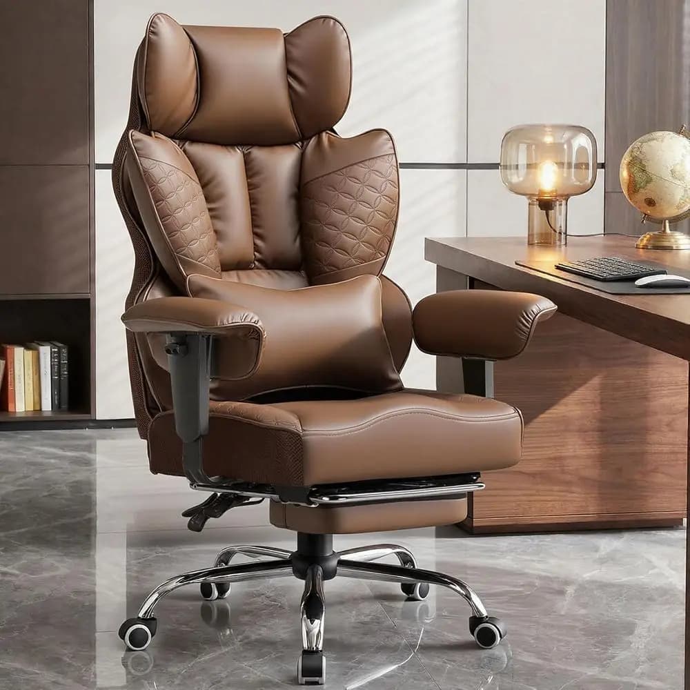 Sedia da gaming ergonomica in pelle con schienale alto, supporto lombare e seduta ampia