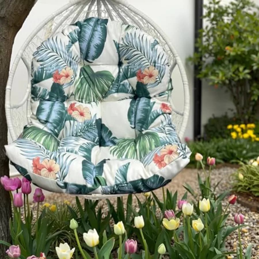 Hanging Egg Chair Cushion Waterproof Outdoor with Ties U Shape Froral Patio Egg Lounge Chair Cushions for Indoor Outdoor Garden