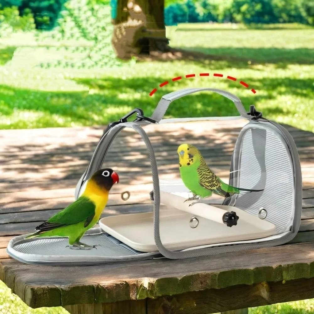 Borsa Trasportino Pieghevole per Uccelli, Gabbia da Viaggio con Finestra Trasparente e Supporto in Legno, Accessori per Animali