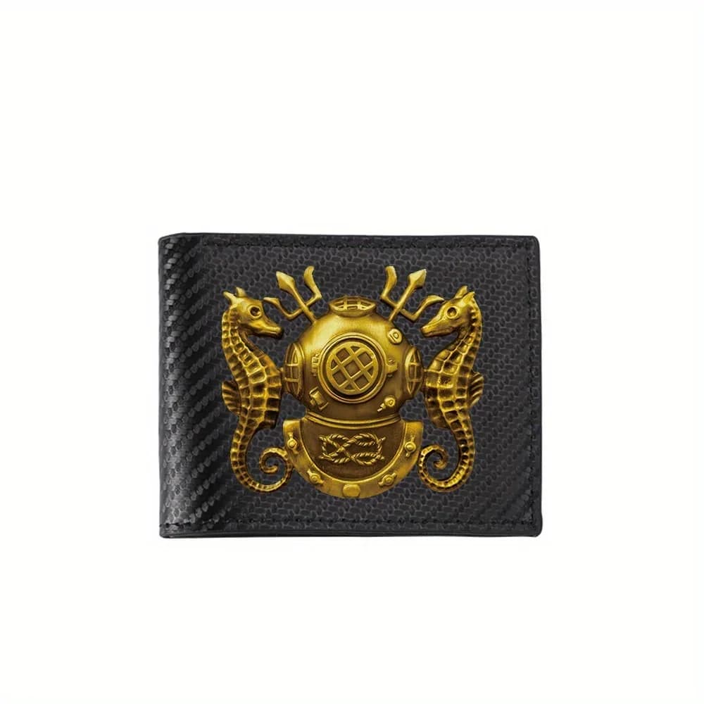 Sub trident helmet seahorses emblem gold Men's wallet Business simple Modern and elegant design with print Gifts for father Boyfri