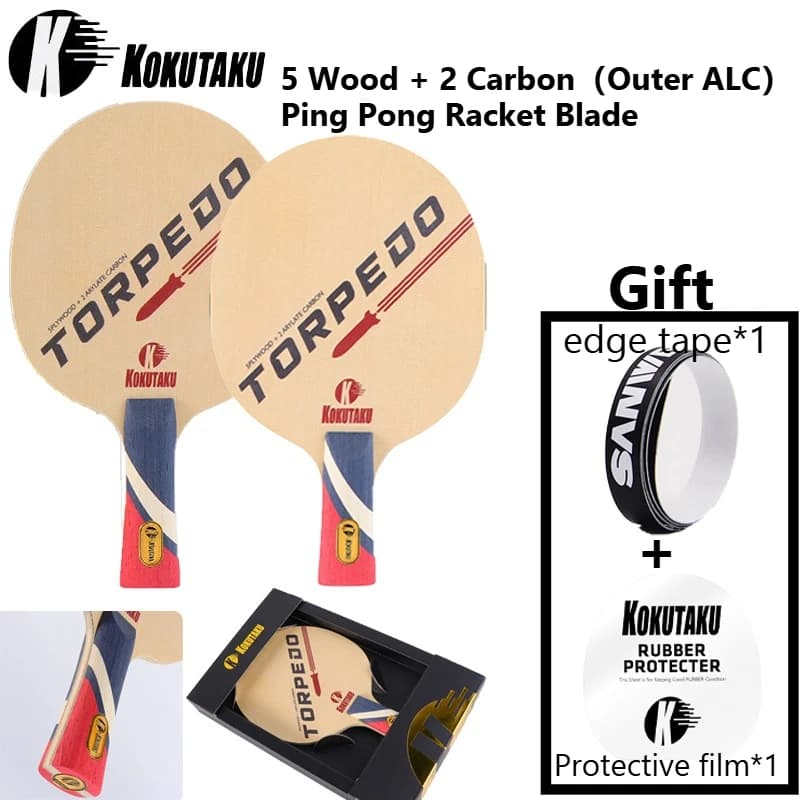 KOKUTAKU TORPEDO Racchetta Professionale da Ping Pong, 5 Strati di Legno, 2 Strati di Carbonio ALC, Paddle da Tennis da Tavolo Potente per Loop e Attacchi