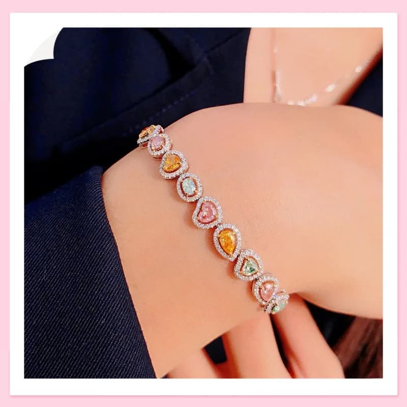 Bracciale da donna con micro-incastonature di gemme colorate serie Live Stream Candy, design di lusso leggero, bracciale pieno di diamanti
