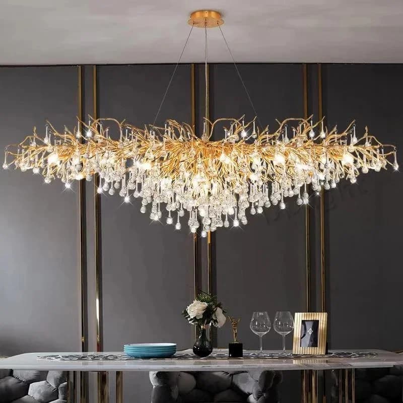 Lampadario rettangolare di lusso in cristallo dorato per sala da pranzo soggiorno Lobby tavolo da cucina moderno lampadario a soffitto in cristallo oro Lurxy