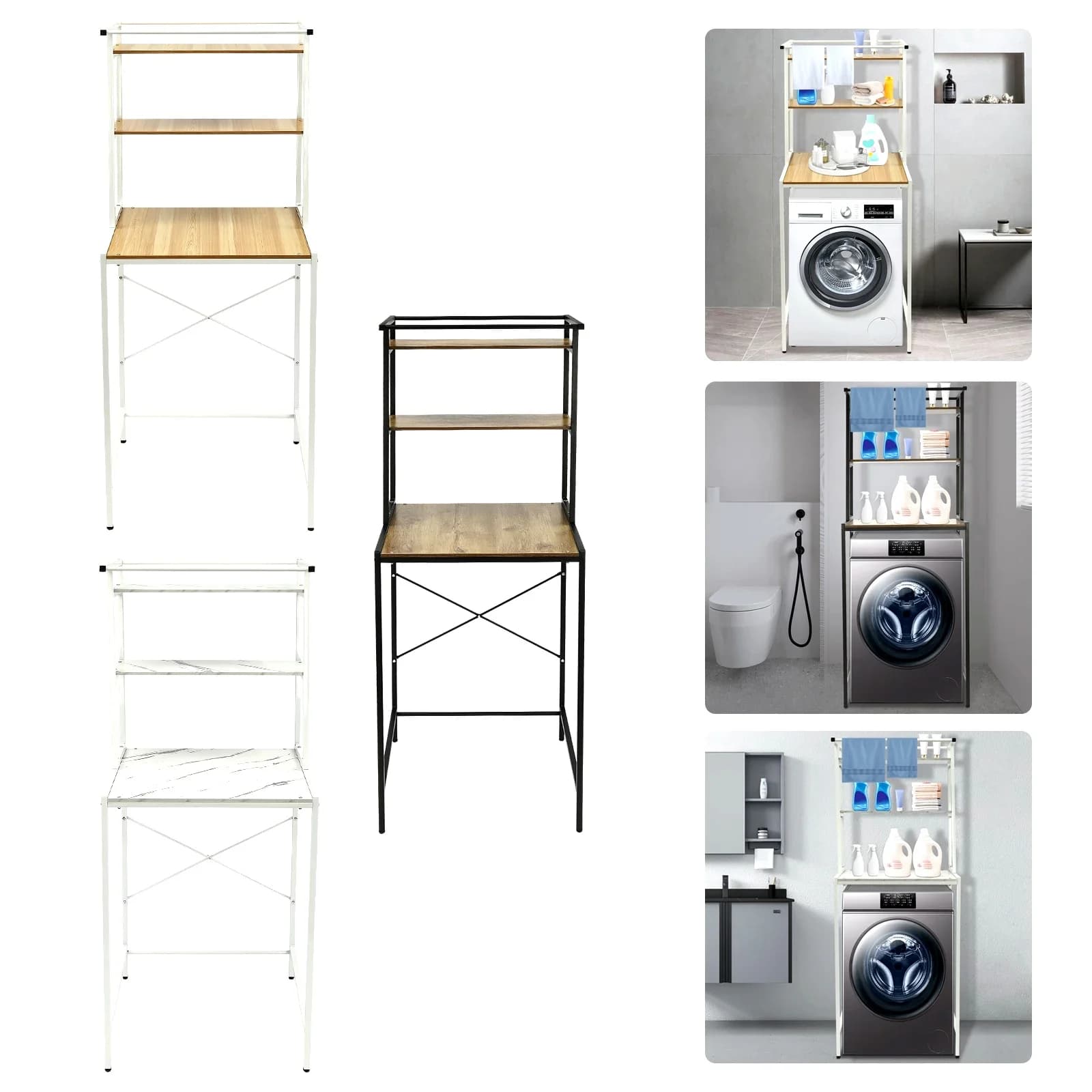 3 Tiers Washing Machine Shelving, Washer and Dryer Standing Storage Rack Bathroom Organizer Shelf for Laundry Rooms, Balconies