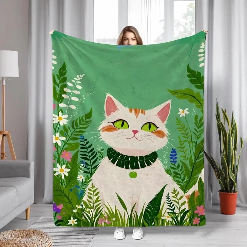Green flower pattern Flannel printed blanket suitable for all seasons suitable for living room office sofa and travel