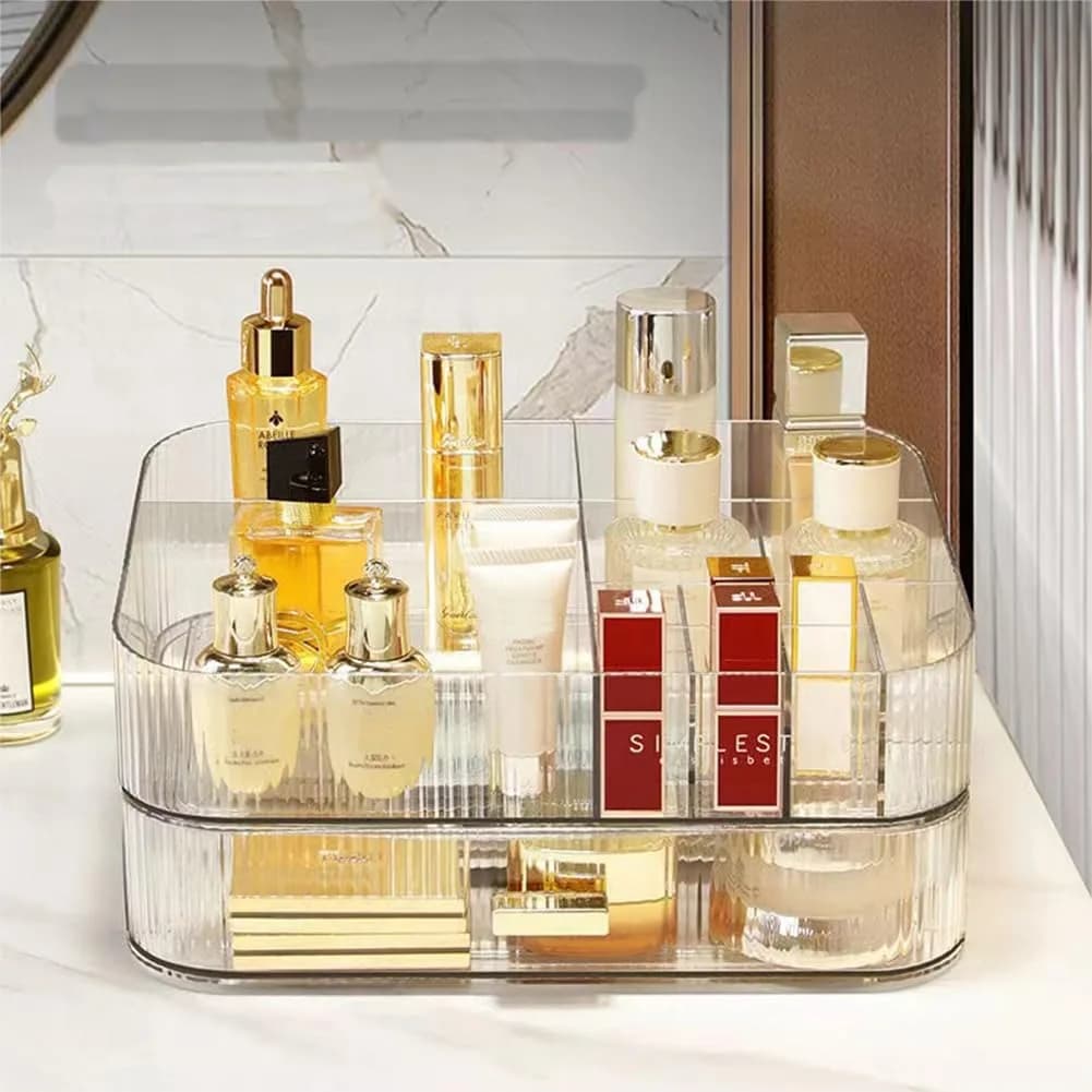 Makeup Organizer with Stackable Drawers for Vanity Desk and Bathroom Storage, Clear
