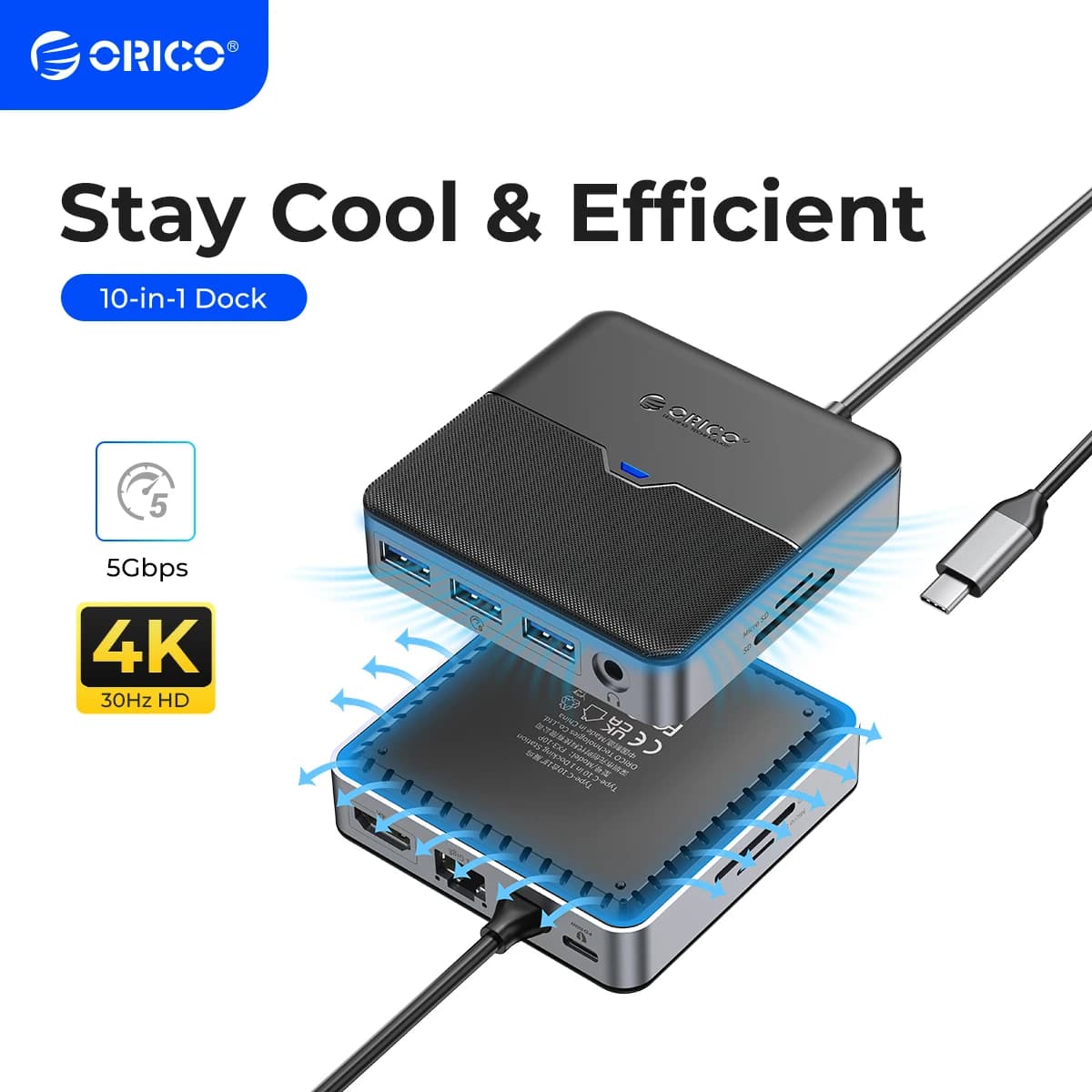 ORICO tipo C Docking Station HUB USB 3.0 4 k60hz adattatore RJ45 PD compatibile con HDMI per Macbook iPad Air M1 accessori per PC Splitter