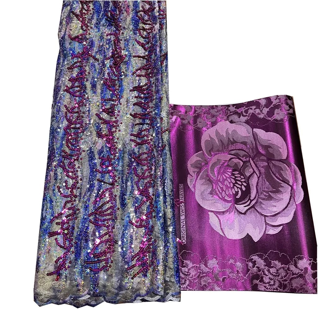 Luxury Highest Quality Guipure Printing Velvet Tassels Sequins Lace Fabric 5Yards Material With Sego Gele Headtie 2Pcs