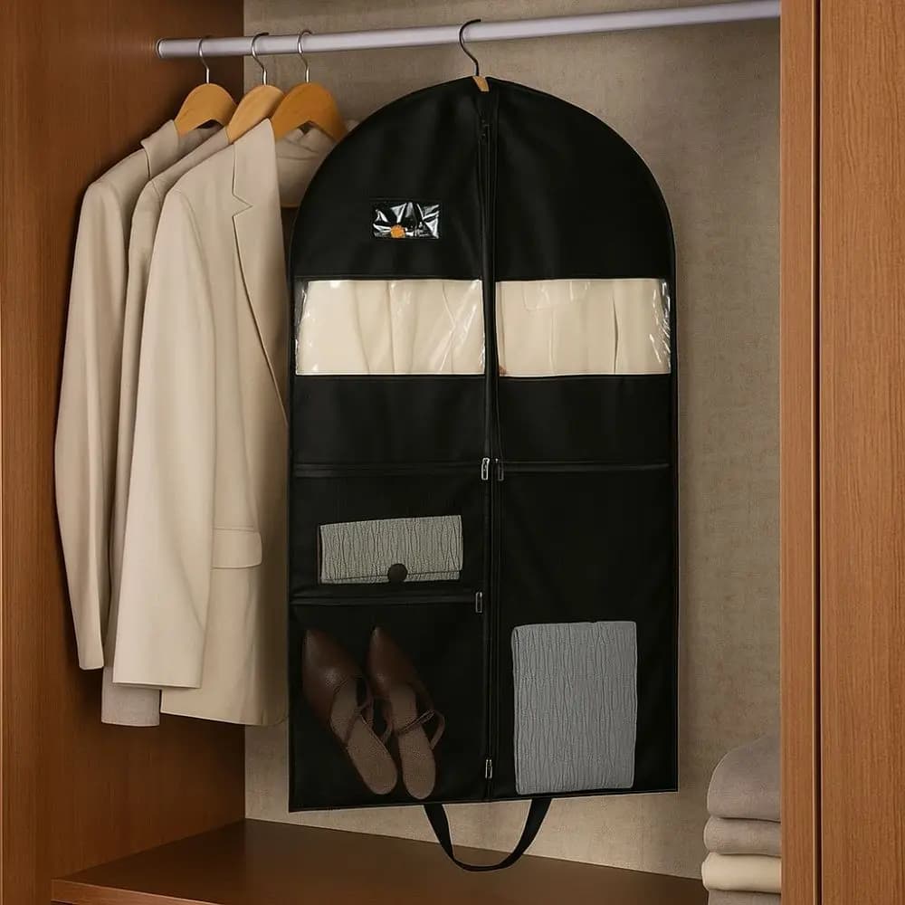Tasche a rete Borse per indumenti portatili Pieghevoli appese Copertine per indumenti antipolvere Multi-scomparto con sacchetto per la polvere del vestito dalla finestra