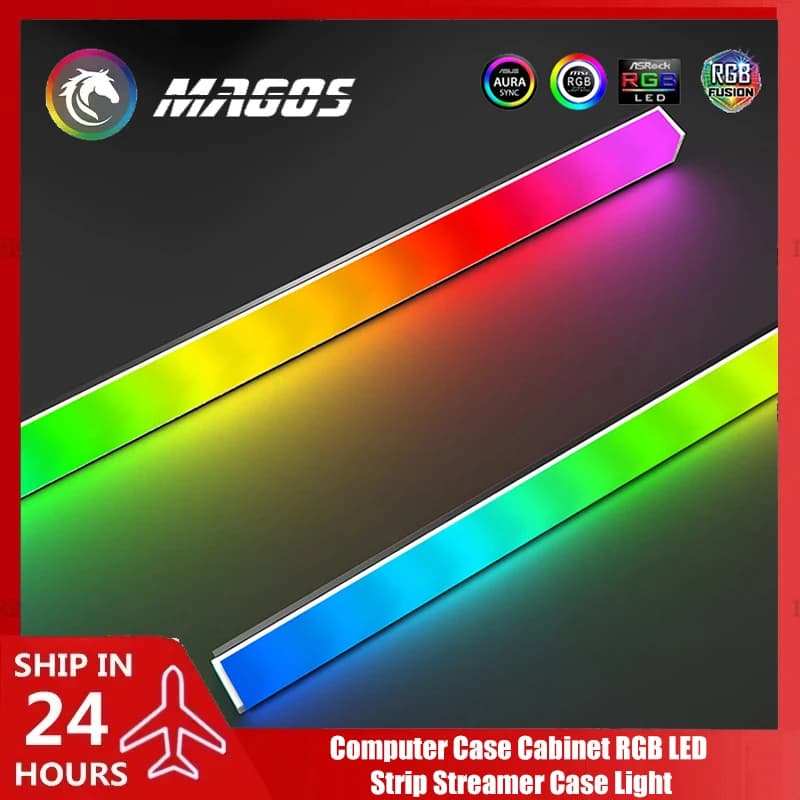Luce per telaio Streamer con striscia LED RGB per armadio per computer desktop, 5 V ARGB M/B SYNC, doppia lucentezza laterale in alluminio, 30 cm/40 cm