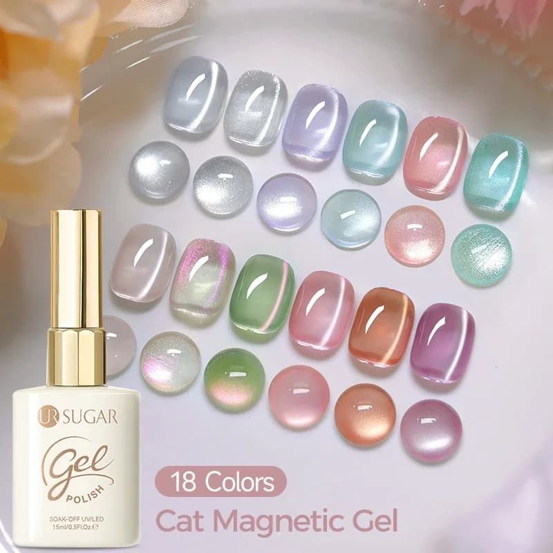 Smalto gel magnetico per unghie UR SUGAR 15ml, rimovibile con immersione, gel UV LED, smalto primaverile/estivo per nail art magnetica effetto occhio di gatto.