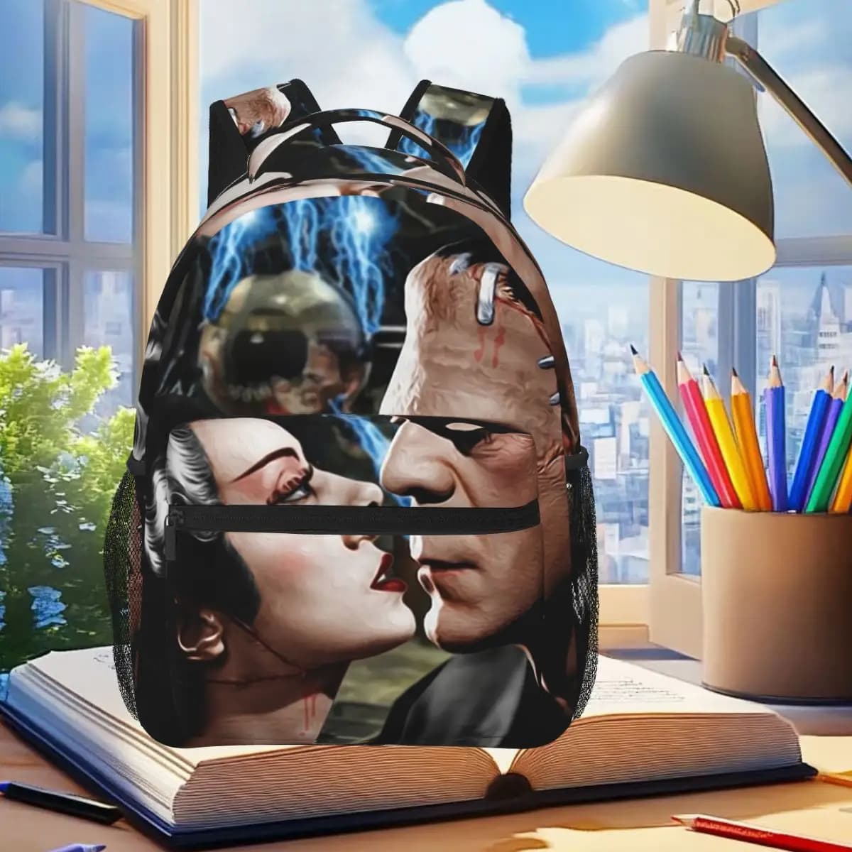 Zaino Bride Of Frankenstein Kiss Horror Film, borsa per libri per studenti, ragazzi e ragazze, borsa da scuola per bambini, borse a tracolla per laptop per uomini e donne