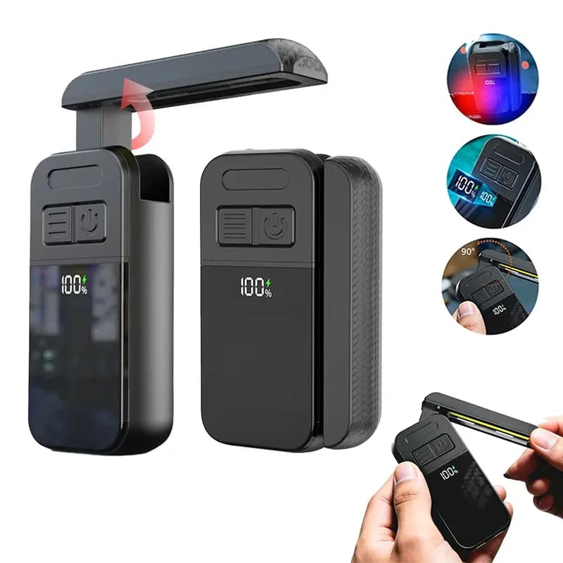 Multifunctional Pocket LED Flashlight with Red Blue Warning USB-C Rechargeable Flat Torch Light Portable Magnetic Work Light