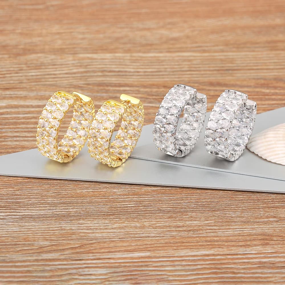 Nidin Top Quality New Fashion placcato oro orecchini Color oro/argento CZ zircone Ear Hoops donna Round Piercing gioielli estetici