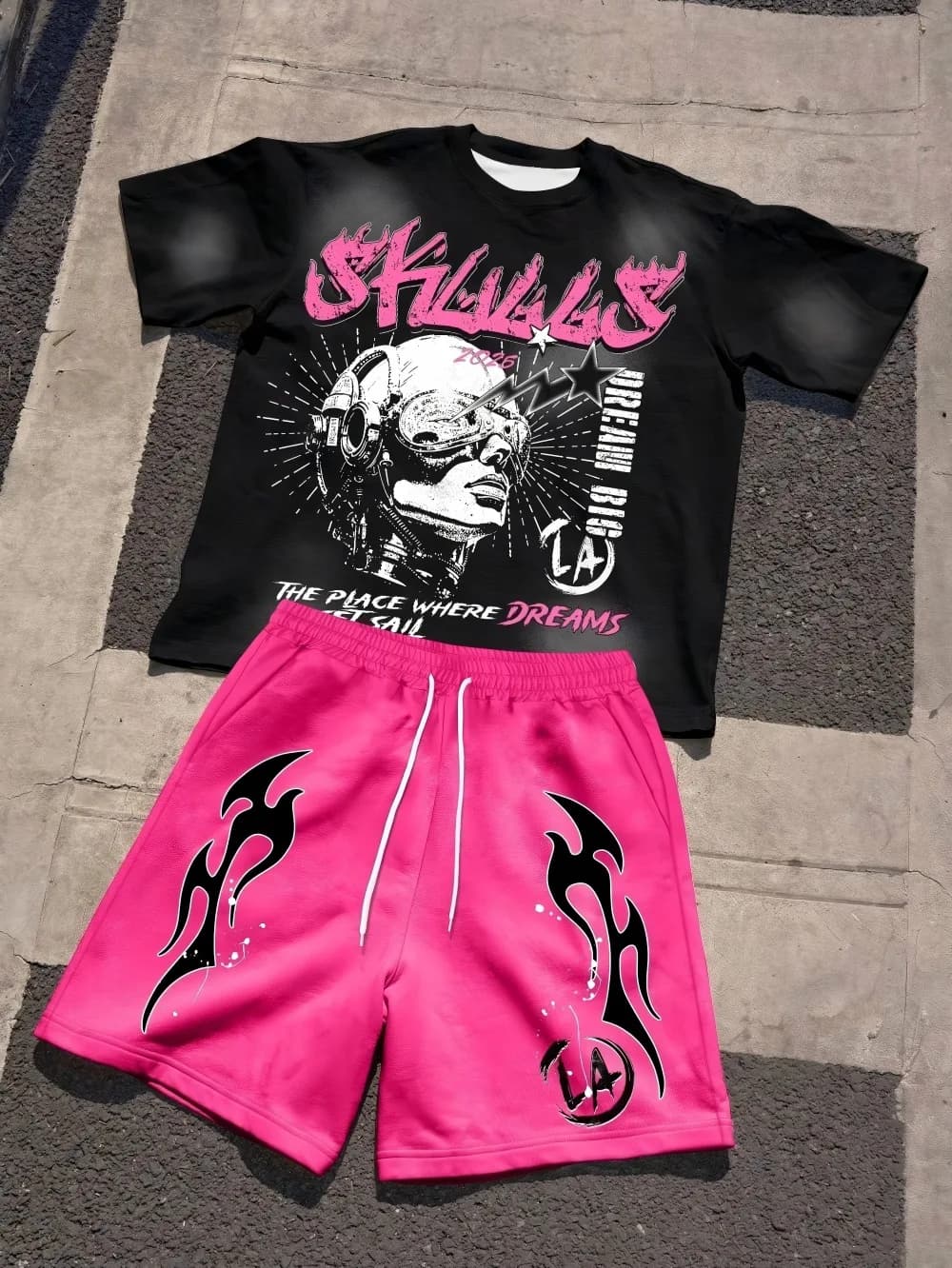 2026 Summer New Men's Short-Sleeved Shorts Set with 3D Letter Pattern Printing - Street Casual Fashion Comfortable and Soft