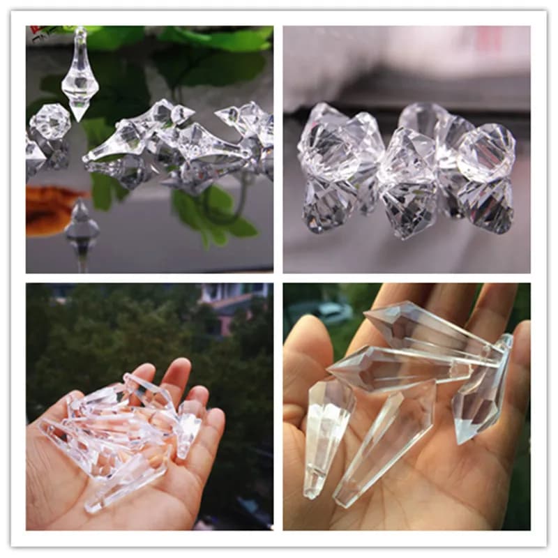 Hot sale 10 pieces transparent acrylic beautiful pendants hanging prisms (free jump rings) accessories for curtains ornament Christmas tree
