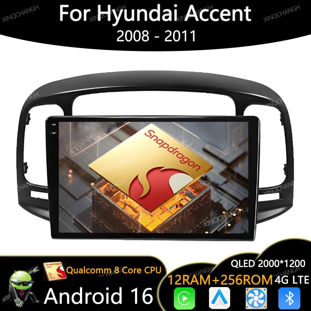 Android 15 Car Radio For Hyundai Accent 2008 2009 2010 2011 BT 2DIN 4G WIFI Qualcomm Multimedia Video Player Head Unit QLED GPS