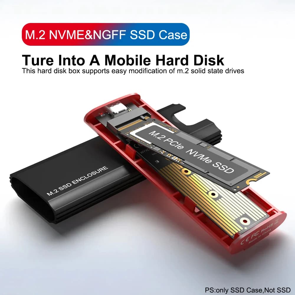 Custodia per SSD M2 NVMe 10Gbps, Box Esterno per SSD M.2 NGFF SATA a USB 3.1 con Cavo Type-C per SSD M2, Supporta Chiavi M/B/B&M