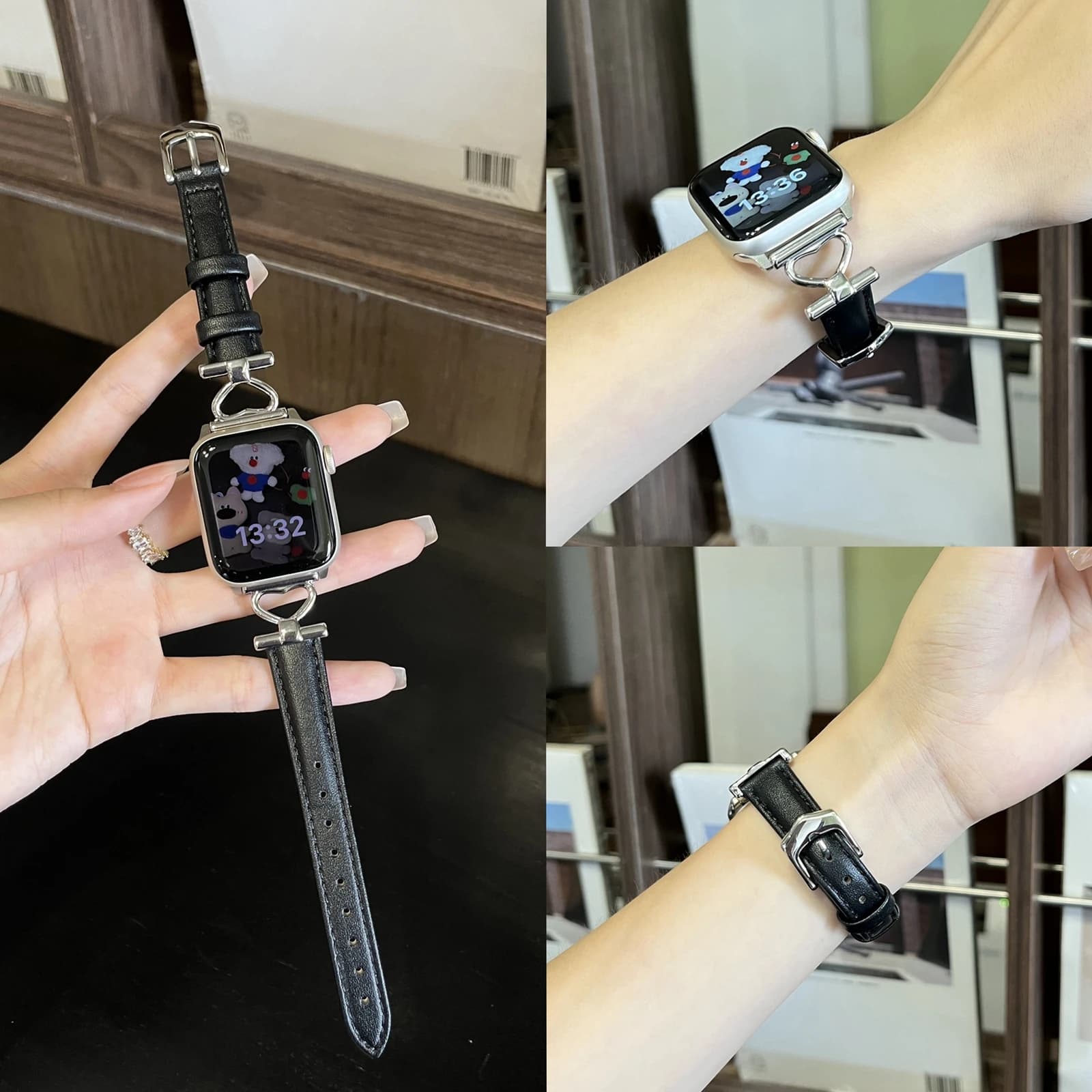 Cinturino per cinturino Apple Watch donna Ultra 11/10/9/8/7/6/5/4/3/2/1 SE 38mm 40mm 41mm 42mm 44mm 45mm 46mm anello in pelle metallica