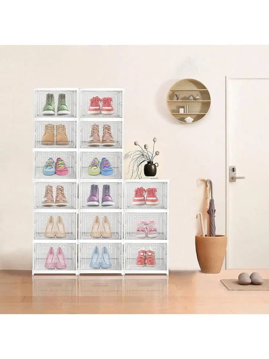 Transparent Stackable Shoe Organizer Box With Door – 3 Or 6 Tier Compact Storage For Hallway, Bedroom, Dorm, Easy To Assemble