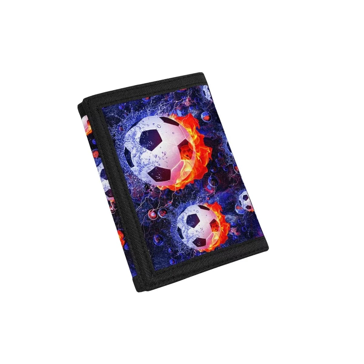 Portafoglio per ragazzi con stampa fiamma di fuoco da calcio per bambini 9-12 per ragazzi Portafoglio triplo RFID Portafoglio per sport all'aria aperta per portafoglio da viaggio Portamonete