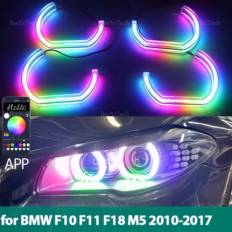 Per BMW serie 5 F10 F11 F18 2010-2017 RGB stile DTM Controllo app con indicatori di direzione LED dinamici Angel Eyes Anello lampada DRL