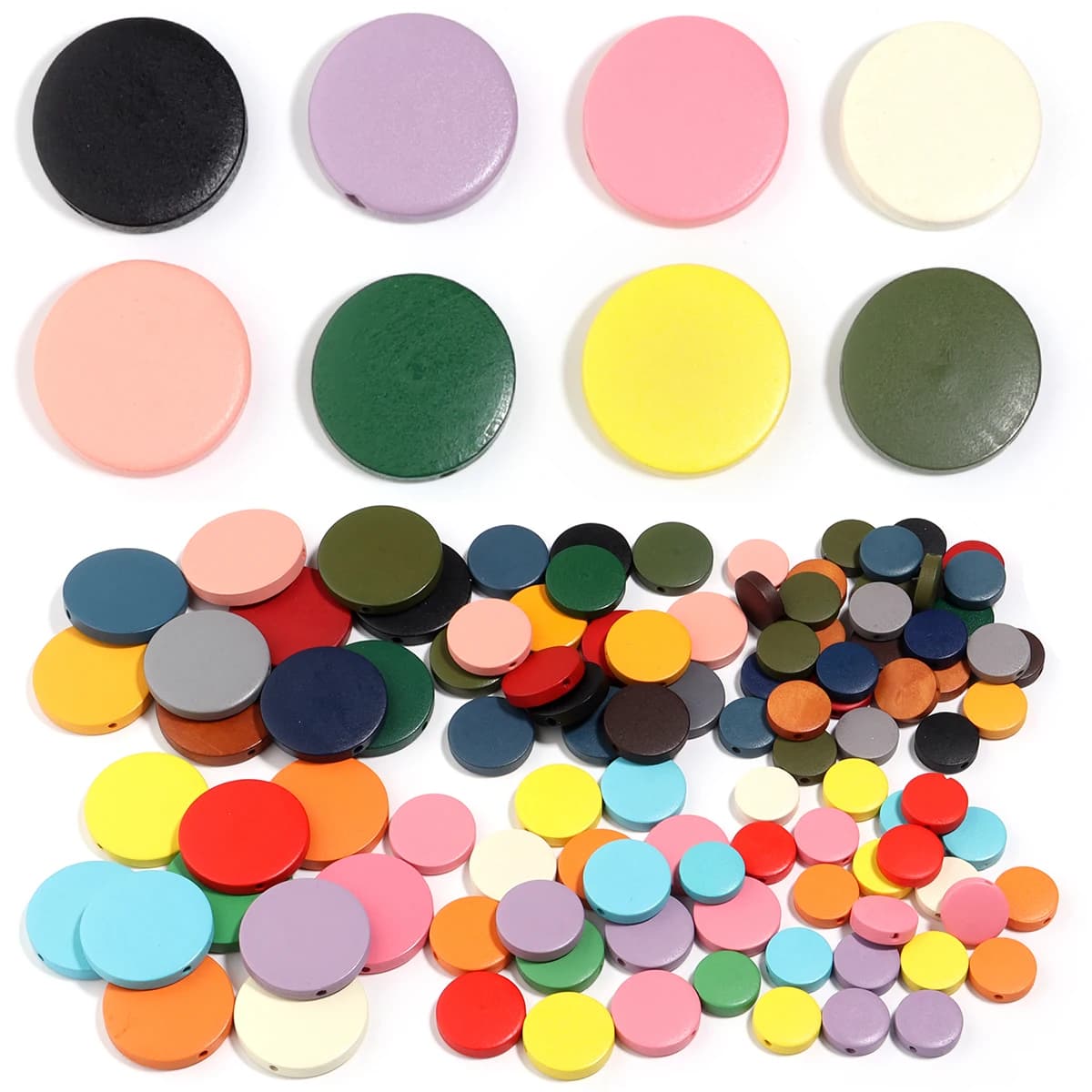 10-30Pcs 1.5/2/3cm Flat Round Wooden Beads Mixed Color Loose Spacer Beads For Jewelry Making DIY Necklace Bracelets Accessories