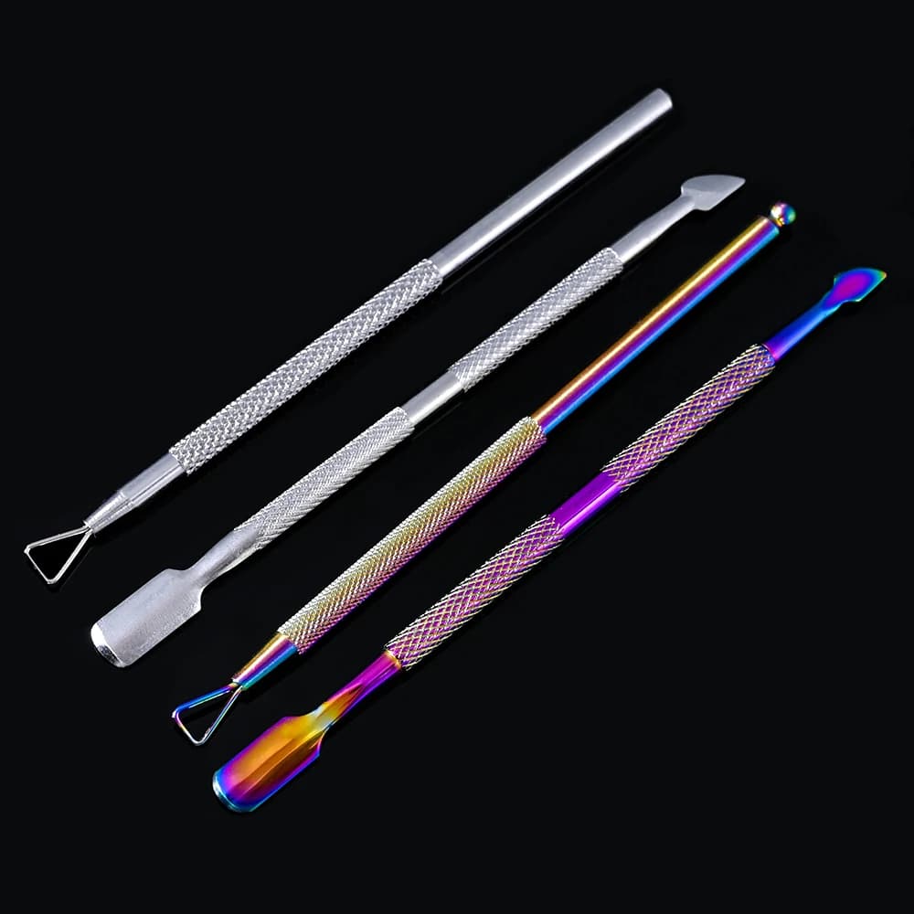 1pc Tipo di Gancio Spingipelle Rimozione Smalto per unghie Gel Smalto per unghie Pelapatate Raschietto Strumento per manicure pulito in acciaio inossidabile per Nail Art