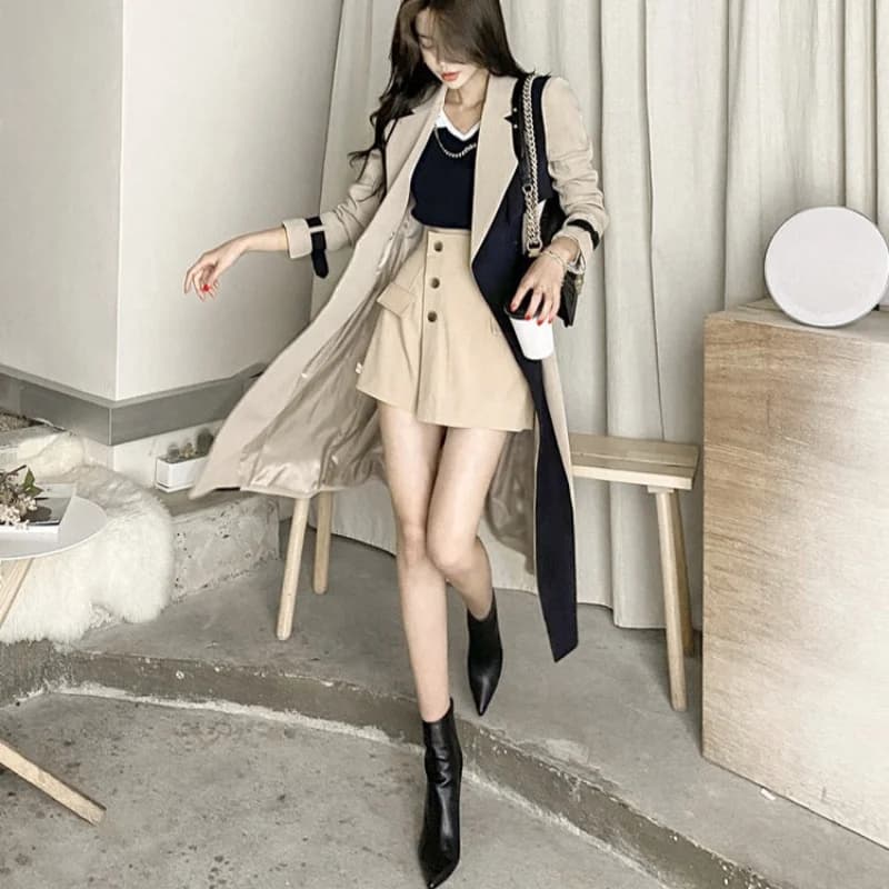 Trench x-lungo da donna Giacca a vento primavera autunno Capispalla streetwear con cintura e fodera