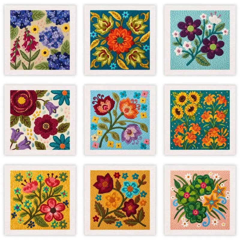 25x25cm Punch Needle Starter Kits for Adults Embroidery Craft Set Flower Pattern Beginners Cross Stitch Diy Crafts Handicraft Gi