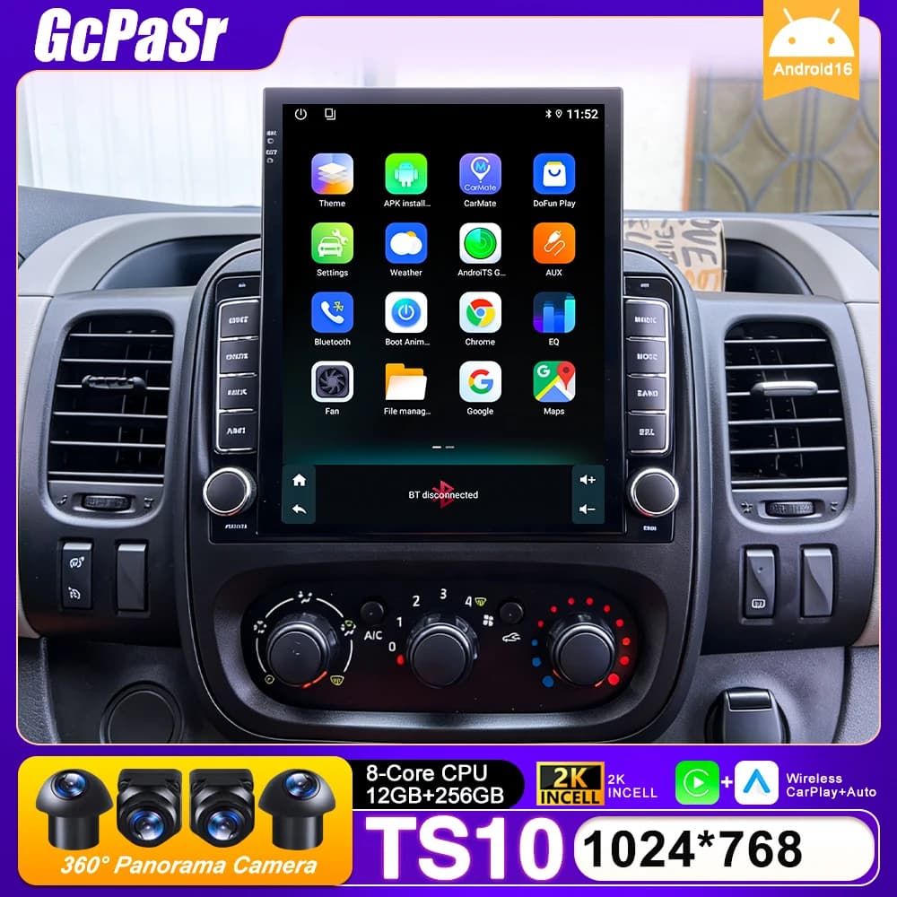 Autoradio Carplay For Renault Trafic 3 14-21 For Opel Vivaro B Android Car Monitor Android 16 GPS Navigation No 2din 4G BT