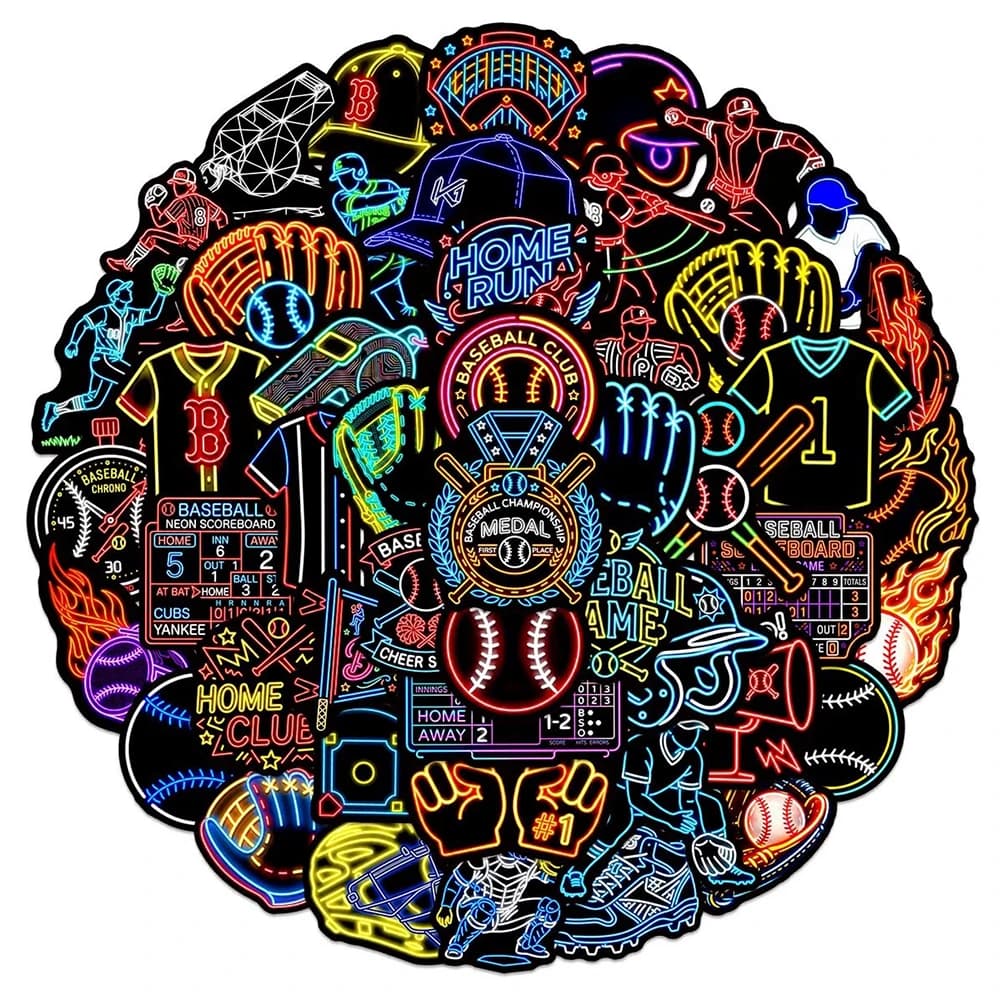 10/30/50 Pezzi Adesivi Sportivi Neon Light Baseball, Graffiti Cartoon Cool, Impermeabili, Fai da Te, per Notebook, Valigie, Telefono, Decorazione
