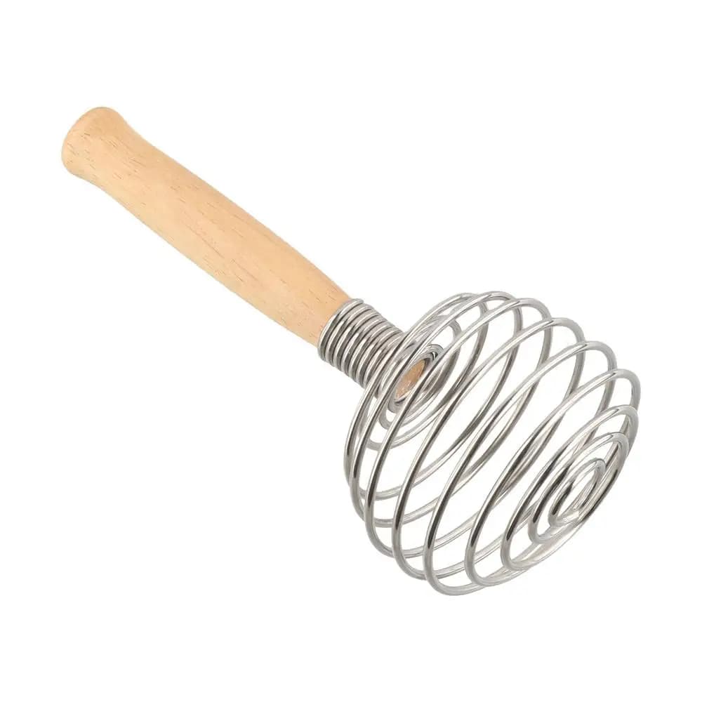 Frusta per Uova a Molla in Acciaio Inossidabile, Sbattitore Manuale a Spirale con Manico in Legno, Mixer per Uova e Burro