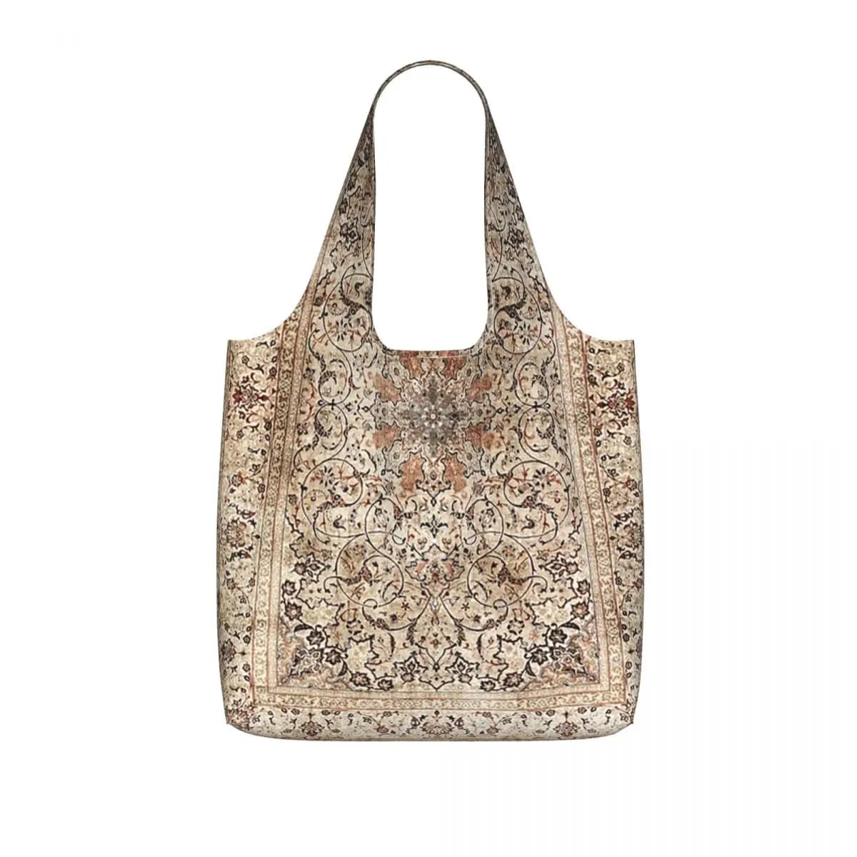 Silk Esfahan Persian Carpet Print Shopping Tote Bag Canvas Large Capacity Shoulder Bags Shopper Grocery Handbag for Women