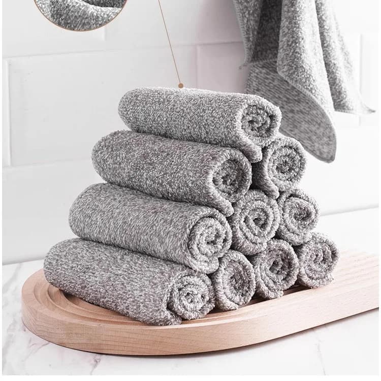 Bamboo Charcoal Fiber Cleaning Cloth Rags Thickened Water Absorbent Towels Kitchen Non-Stick Oil Rags Car Cleaning Dishcloth