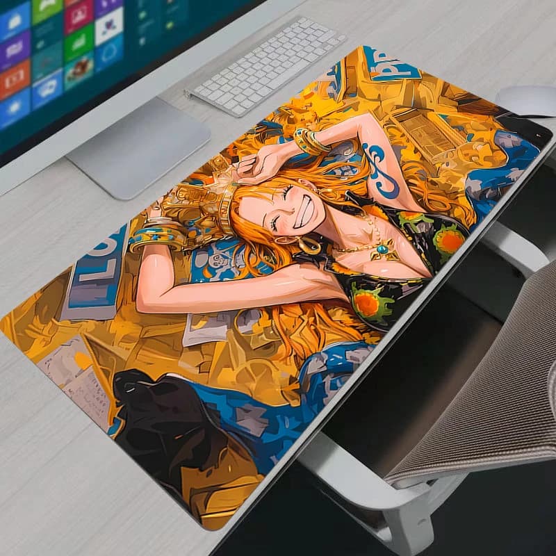 Tappetino per mouse grande in pelle, One Piece Nami, tappetino da scrivania per computer, tappetino moderno per tastiera, laptop, XXL, tappetino da gioco, regalo per ragazza
