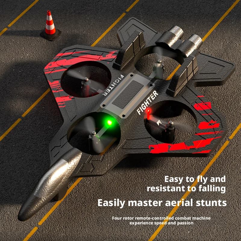 Drone a Forma di Aereo da Caccia con Telecomando, Aeroplano RC a 4 Rotori, Facile da Pilotare, Resistente agli Urti, Drone con Acrobazie 3D per Bambini e Principianti