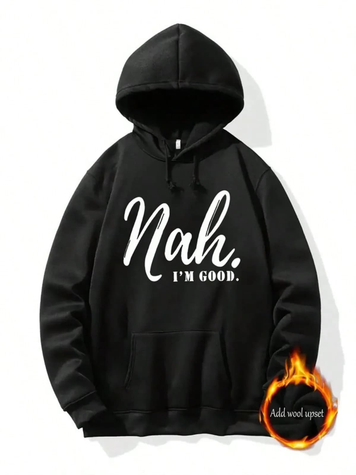 Felpa con cappuccio grafica da uomo stampata "I'M GOOD" Pullover casual con design accattivante Felpa con cappuccio Tasca completa Giorno di Natale