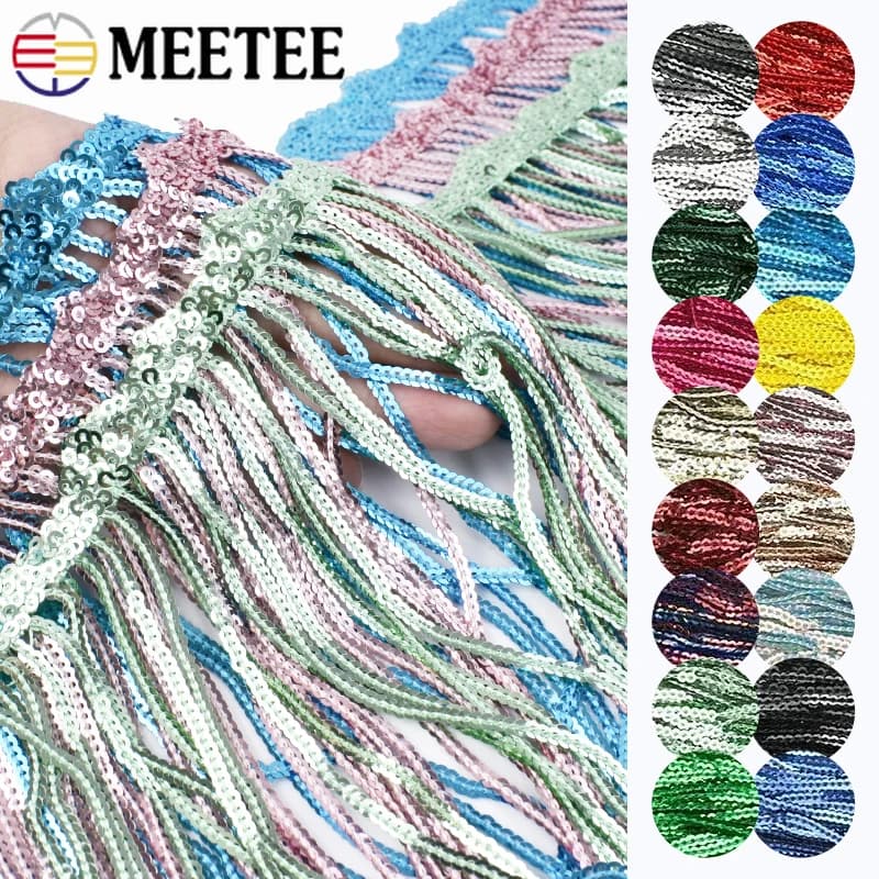 1-5Yard 17cm Latin Dance Fringe Tassel Skirt Clothes Lace Ribbon Sewing Supplie Hat Scarf Decor Sequin Trims DIY Crafts Material