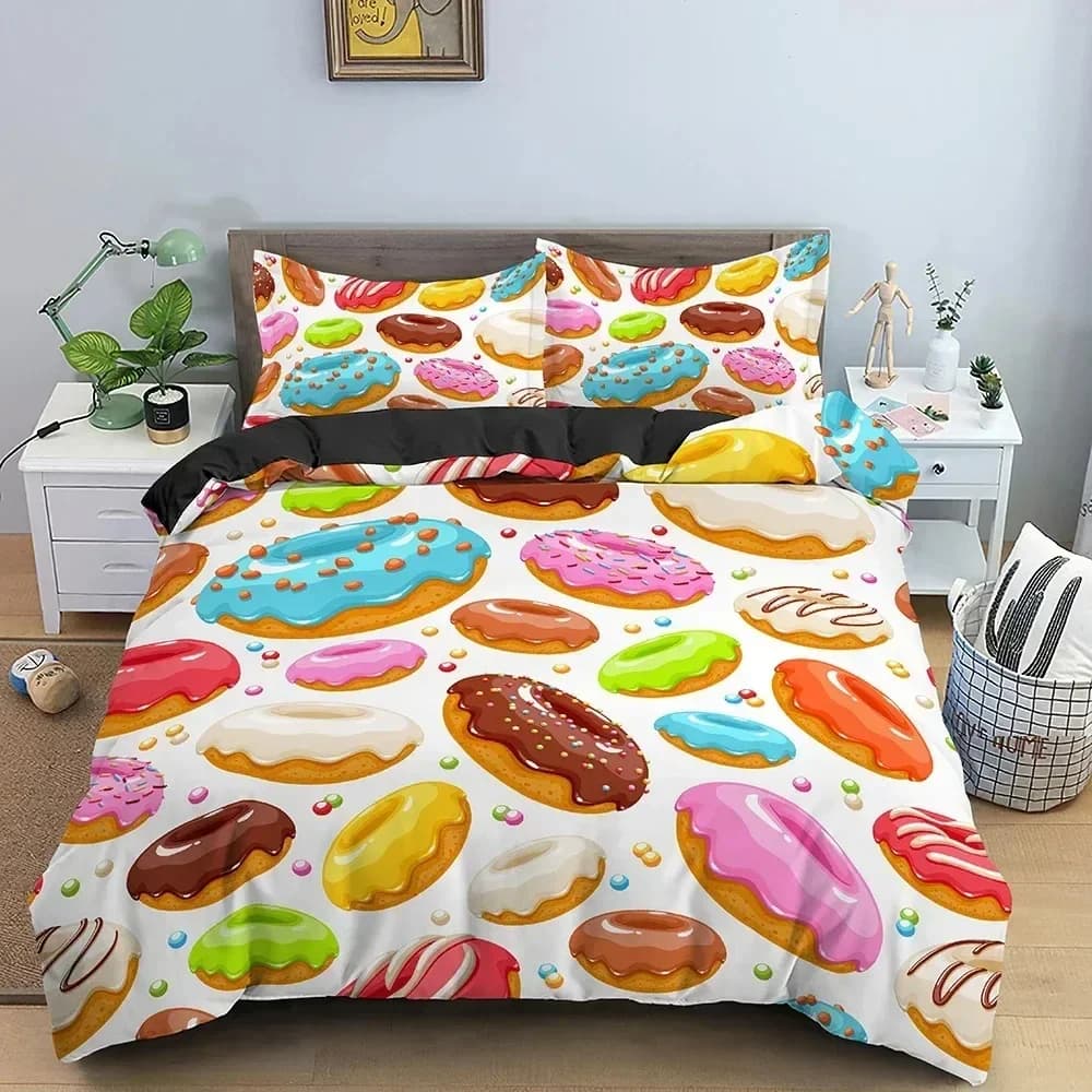 Copripiumino King Size Colorato con Motivi di Ciambelle, Set di Biancheria da Letto con Disegni di Dolci e Cioccolato per Bambine, Copripiumino Completo in Poliestere