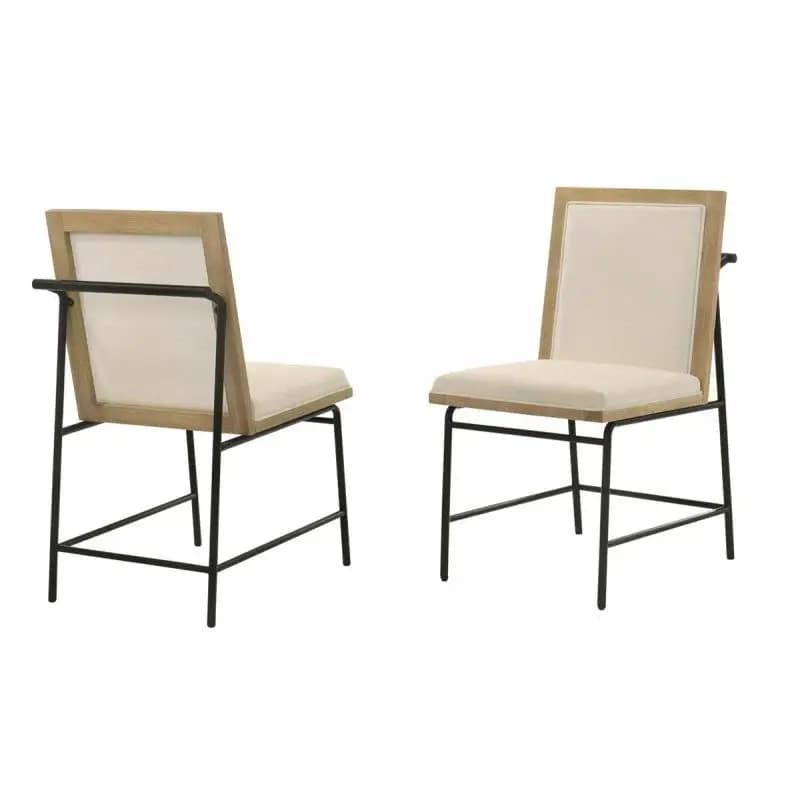 Set di 2 sedie da pranzo contemporanee, sedie laterali da cucina in legno di quercia con gambe in metallo nero, sedute imbottite beige