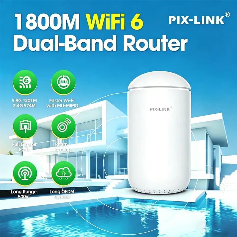 Router WiFi 6 PIX-LINK AX1800 Gigabit Dual Band, Router Wireless 5.8GHz, Ripetitore AP, Estensore di Portata a Lungo Raggio