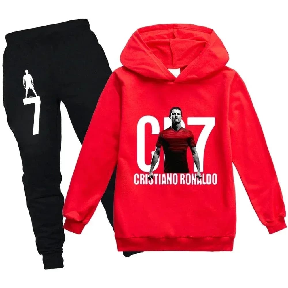 3-12 Years Spring Autumn Football CR7 Print Hoodie+Pants Suit Boy Sweatshirt 2PCS Sets Boys Pants Suits Children's Clothing