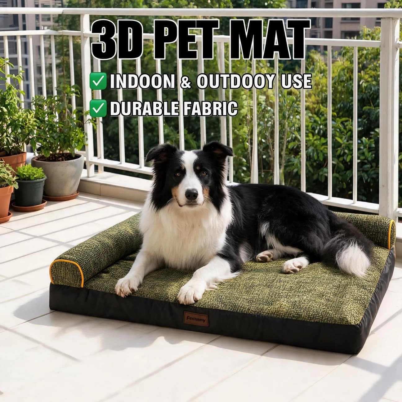 Luxury Dog Bed Mat 3D Memory Foam with Pillow Waterproof Tear Resistant Washable Removable Cover for Small Medium Large Dogs